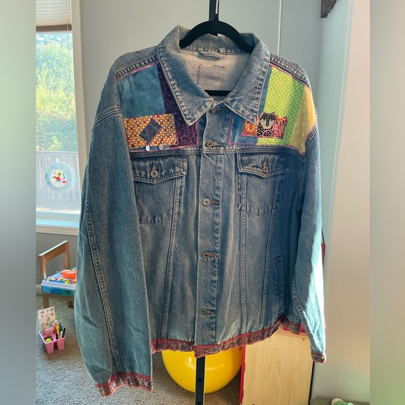 🐈🌈Vintage Custom Handmade Patchwork Denim Jacket Cats Oversized XL - Picture 11 of 15